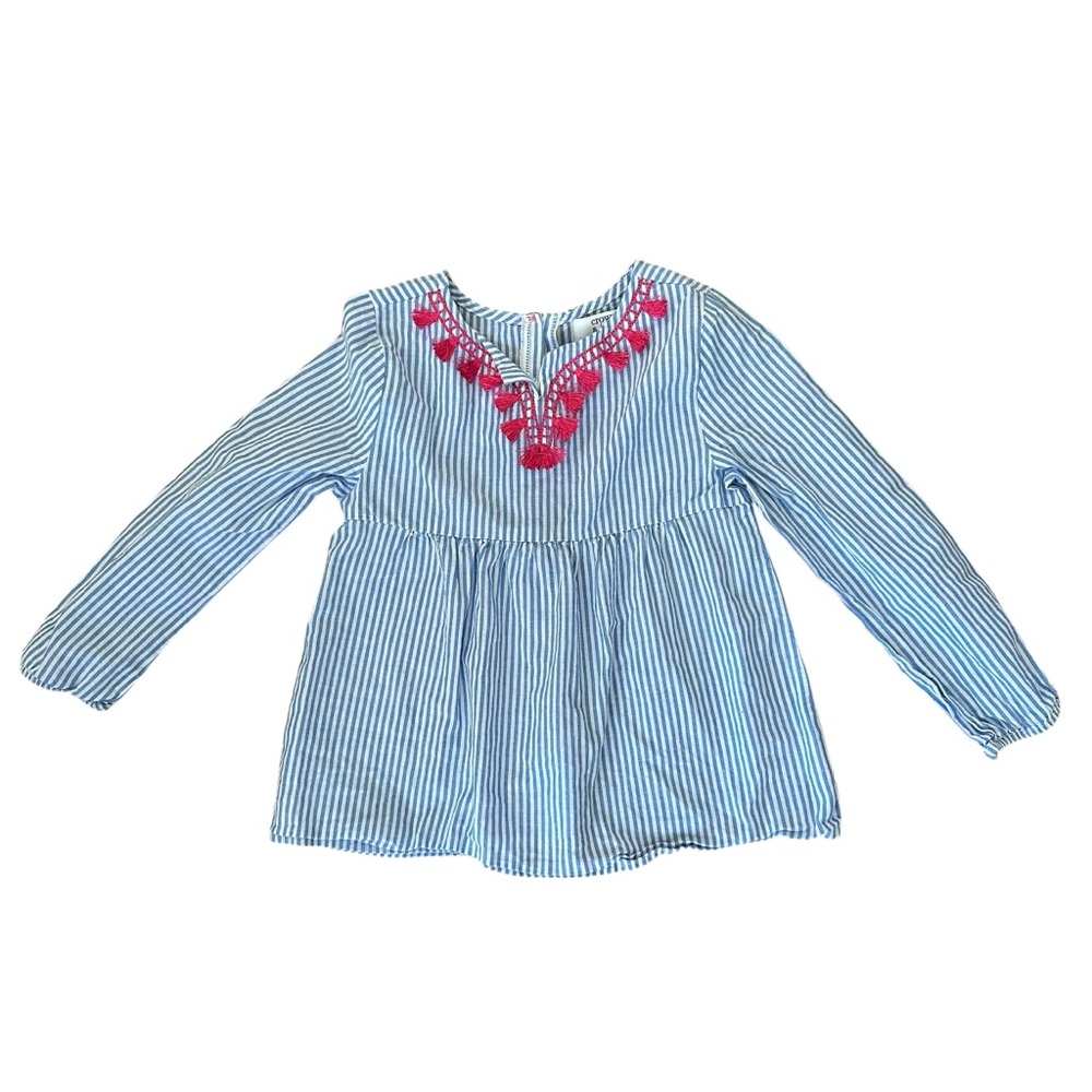 Crown and Ivy Blue and White Striped Shirt with Pink Tassels Size 4T